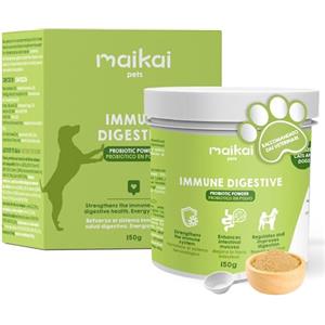 MAIKAI Probiotici Naturali per Cani e Gatti 150g Omega 3 Coenzima Q10 + Integratore Probiotico Digestivo in Polvere Senza OGM per Sistema il Immunitario e l´Intestino Combatte Diarrea e Gas