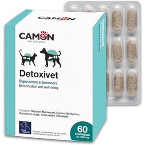 CAMON | Detoxivet Mangime Complementare per Cani e Gatti, Azione Depurativa e Disintossicante, Regola la Funzionalità Intestinale e Renale, 60 Compresse da 1g