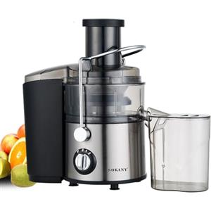 SOKANY Spremiagrumi per frutta e verdura, 800 W, con efficienza ottimizzata, grande apertura di riempimento da 65 mm, 2 livelli di velocità, facile da pulire, nero/acciaio inox