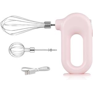 Cyrank Sbattitore manuale senza fili Mini frullino per le uova elettrico sbattitore elettrico regolabile a 4 velocità, ricarica USB, 1500 mAh(Rosa)