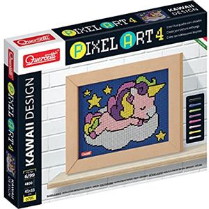 Quercetti 0795 Pixel Art 4 - Kit Creativo Kawaii Unicorn per Bambini da 6 Anni, Multicolore