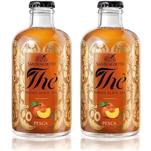 San Benedetto, Indian Black Thè, Pesca, 250 ml, a Base di Pura Acqua Minerale Naturale, Bottiglie in Vetro, Thè Intenso, Dissetante (Confezione da 2)
