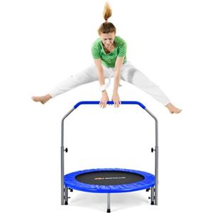 FANTASK Φ101 cm, mini trampolino da giardino con portata fino a 150 kg, pieghevole, trampolino da giardino per adulti e bambini, con impugnatura regolabile in altezza