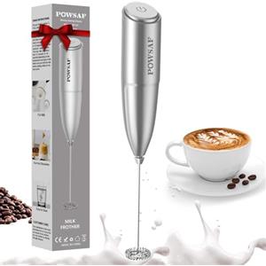 POWSAF Montalatte Elettrico, Frusta Acciaio Inossidabile, Montalatte Portatile, 13000 Giri/Min, Cappuccinatore Elettrico per Latte per Caffè, Latte, Cappuccino, Nero