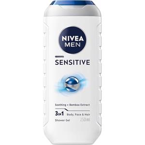 NIVEA MEN Doccia Shampoo Sensitive 250 ml, Docciaschiuma uomo 3 in 1 per viso, corpo e capelli, Bagnoschiuma uomo delicato con Estratto di Bambù lenitivo per pelli sensibili e irritate