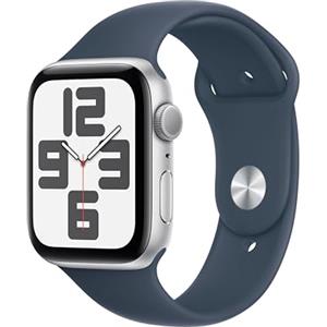 Apple Watch SE (2ª generazione, 2023) GPS 44 mm Smartwatch con cassa in alluminio color argento e Cinturino Sport blu tempesta - S/M. Fitness tracker, monitoraggio del sonno, Rilevamento incidenti