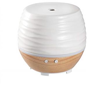 Homedics Ellia, Diffusore di Aromi e Oli Essenziali ad Ultrasuoni, Profumatore per Ambienti in Ceramica e Legno, Umidificatore Ambiente, Diffusore Ambiente con Luci Ambientali, Crema