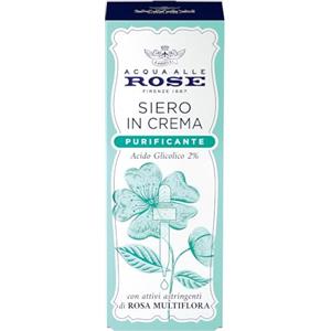 Acqua alle Rose, Siero Viso in Crema Fluida Purificante, Concentrato Attivo di Acido Glicolico (2%) e Attivi Astringenti di Rosa Multiflora, Pelli Impure e Miste, Purifica, Esfolia e Reidrata - 30 ml