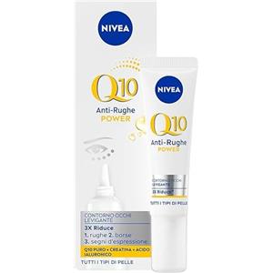 NIVEA Q10 Anti-Rughe Power Contorno Occhi Levigante 15 ml, Contorno occhi antirughe e idratante, Crema contorno occhi con Coenzima Q10, Acido Ialuronico e Creatina per un 2x booster di collagene