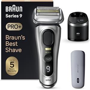 Braun Series 9 PRO +, Rasoio Elettrico Barba, Regolabarba Uomo, Rifinitore di precisione, con PowerCase, Lame Flessibili, SmartCare, Impermeabile, Batteria Litio Ion, Idea Regalo, 9577cc Argento