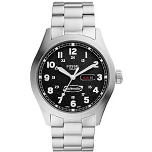 Fossil Orologio Defender da Uomo, Movimento Solare, Cassa in Acciaio Inossidabile Argentato da 46 mm con Bracciale in Acciaio Inossidabile, FS5976, Nero e argento