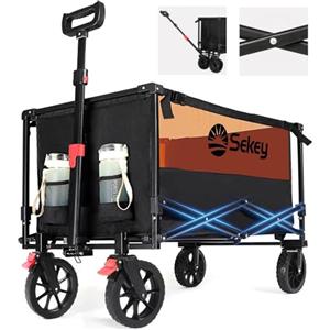 Sekey XXL Carrello Pieghevole 160L 150KG, Carrello da Giardino Adatto ai Terreni Accidentati, Carrelli da Trasporto per Spiaggia Campeggio Acquisti, Modello SE3011, Noir avec Orange