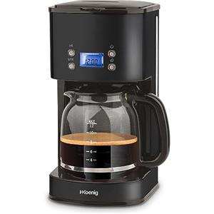 H.Koenig Caffettiera per caffé americano programmabile, filtro in acciaio inox, 1,5L(12 tazze) MG32, caraffa in vetro graduato, sistema antigoccia, mantenimento in caldo, stop automatico, nero, 1000 W