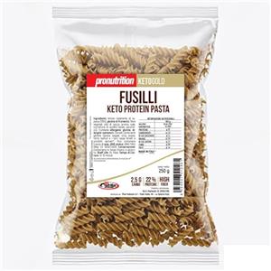 Pronutrition PASTA KETO PROTEICA FUSILLI 250G - Pasta proteica chetogenica, a basso contenuto di carboidrati e ad alto tenore proteico (Box da 3 pezzi da 250g).