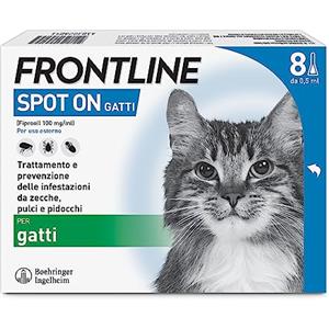 FRONTLINE Spot On, 4 e 4 Pipette, Gatto, Antiparassitario per Gatti e Gattini di Lunga Durata, Protegge da Zecche, Pulci e Pidocchi, Antipulci in Confezione da 8 Pipette da 0.5 ml