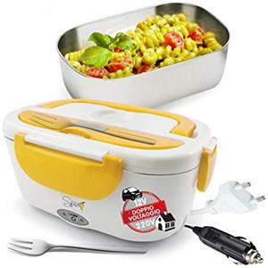 SPICE - Amarillo Inox Plus scaldavivande Elettrico Doppio Voltaggio vaschetta Estraibile Acciaio Inox - Coperchio con Guarnizione - Portatile Box portavivande Termico (1,5 l Colore Giallo)