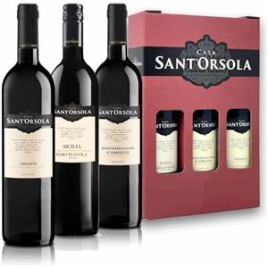 Sant'Orsola Casa Sant'Orsola - Vino Rosso Confezione Regalo, Chianti DOCG + Montepulciano d'Abruzzo DOC + Nero d'Avola DOC - 3 x 750 ml