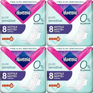 Nuvenia - Assorbente Pure Sensitive Sottile Notte con Ali - Confezione da 32 Assorbenti
