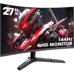 KOORUI Monitor Gaming 27 Pollici, Curvo 1800R 2560X1440 (QHD), 144HZ 1ms Mornitor, DCI-P3 85%,Pannello ultra Sottile, Inclinazione Regolabile, Supporta HDMI/DP