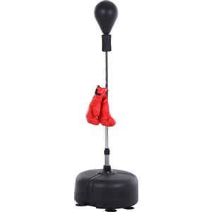 HOMCOM Punching Ball per Adulti e Bambini(Ф48cmx136-154cm), Sacco Boxe da Terra con 4 Ventose, Guantoni Inclusi, Rosso e Nero|Aosom