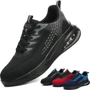 TQGOLD Scarpe Antinfortunistiche Uomo Donna Leggere Scarpe da Lavoro con Punta in Acciaio Antiscivolo Scarpe da Cantiere Scarpe Sicurezza Sportive Traspiranti (Nero,41EU)