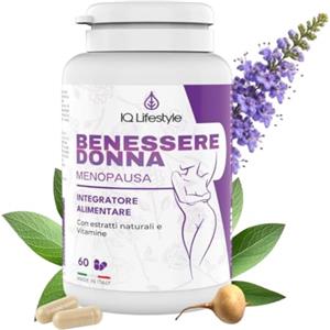 IQ Lifestyle Integratore Menopausa COMPLETO Isoflavoni di Soia Agnocasto Zinco Biotina Stop Vampate ed effetti Menopausa UNICO POTENZIATO con Maca Acido Folico Salvia Finocchio VITAMINE 60 cps
