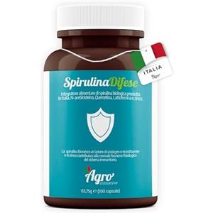 AGROINIZIATIVE Spirulina Difese 100 cps - Spirulina Bio 100% + NAC N-Acetil-Cisteina | Con Zinco, Lattoferrina, Ficocianina | Senza Glutine e Iodio | Alta Concentrazione