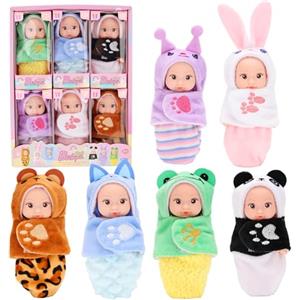 Miunana Mini Bambola Neonato 6 Sleeping Dolls Bambini Lavabili Realistici Bambolotti Piccole Giocattolo Bambolina in Miniatura per Bambini Ragazzi Ragazza Sacco A Pelo