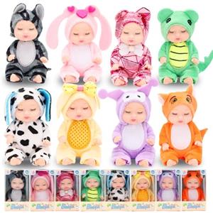 Miunana Mini Bambola Neonato 8 Pezzi Sleeping Dolls Bambini Ragazze Lavabili Realistici Bambolotti Piccole Giocattolo Bamboline in Miniatura per Bambini Ragazzi Ragazze