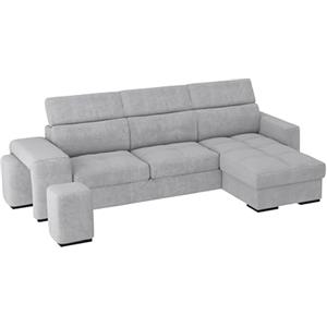 ALFASOFA Divano Mod. Ginevra con Chaise Longue Penisola Contenitore, pouf estaibile, letto estraibile, poggiatesta reclinabili, 269X157 (LxP). Penisola reversibile (DX/SX) di 157 cm (25/19 Gray)