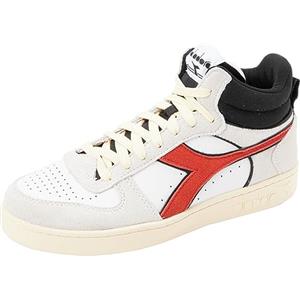 Diadora Magic Basket Demi Cut Suede Leather, Scarpe Da Ginnastica Unisex Adulto, White Ferrari Red Italy, 44.5 EU