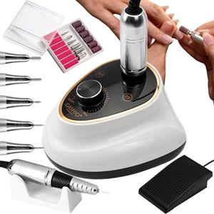 GASHIO® Fresa per unghie in gel | Nail Drill 65 W | Lima elettrica | Manicure Pedicure Set elettrico | Fresa per unghie con cavo | Fresa per unghie con pedale | Macchina per unghie | 35,000 giri/min