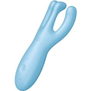 Satisfyer, vibratore, vibratore da appoggio, 'Threesome 4', 14 cm, con app, 3 motori, per la stimolazione del clitoride e della vulva, colore:blu