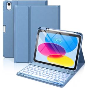 Vobafe Cover iPad 10 Generazione con tastiera 10.9 pollici 2022, Italiano QWERTY con 7 Colori Illuminato, Senza fili Staccabile Folio Custodia Tastiera con Portapenna per iPad 10a Gen, Blu