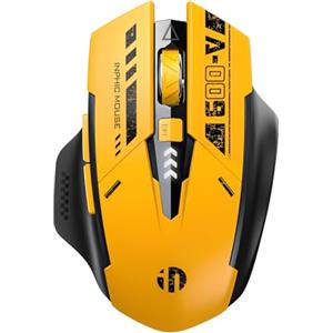 INPHIC Mouse Bluetooth, Mouse Wireless Ricaricabile (tri-mode: BT 5.0/4.0+2.4G), mouse portatile muto da 800-2400 DPI con indicatore di alimentazione per laptop, PC, Mac OS, giallo mecha