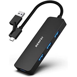 BENFEI Hub USB 3.0, Hub USB C, 2-in-1 Hub USB tipo A/tipo C con 4 porte USB 3.0, compatibile per iPhone 15 Pro/Max MacBook Pro/Air 2023 iPad Pro iMac S23 XPS 17 e altro, Nero