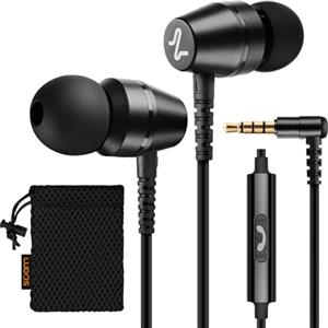 LUDOS OMNITONE Auricolari In-Ear Cuffie, Cuffiette con Filo e Microfono, 5 Anni di Garanzia, Cuffie Isolamento Acustico, Cuffiette Cellulare, Jack 3,5 mm per iPhone, Apple, Samsung, Huawei - Nero