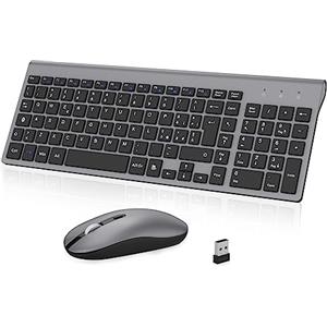 cimetech Tastiera e Mouse Wireless, Layout Italiano QWERTY, cimetech Tastiera Ultra-Sottile ‎Ergonomico Full-Size 2.4Ghz Wireless Mouse Tastiera Numerico con Ricevitore Nano per PC/Laptop/Win7/8/10（grigio）