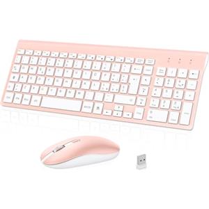 cimetech Tastiera e Mouse Wireless, Layout Italiano QWERTY, cimetech Ultra-Sottile ‎Ergonomico Full-Size 2.4Ghz con Ricevitore Nano per PC/Laptop/Win7/Win8/Win10（Rosa）