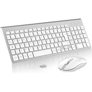 cimetech Tastiera e Mouse Wireless,Layout Italiano QWERTY, Ricevitore USB Nano,per Computer, PC, Laptop, Desktop(Argento e Bianco)