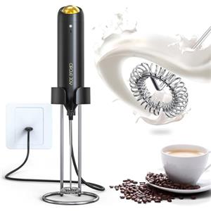 CIRCLE JOY Ricaricabile Frullino Montalatte a Parete, Elettrico Cappuccino con Supporto in Acciaio Inossidabile 2 in 1 per Caffè, Cappuccino, Latti, Frappé, Matcha e Cioccolata Calda