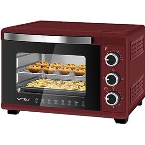 WOLTU Fornetto Elettrico da 21 Litri 1280W, Forno per Pizza, Temperatura tra 100-230℃, Timer 0-60 Minuti, Porta a Doppio Vetro Visibile, con Teglia, Griglia, Pinza e Vassoio, Rosso