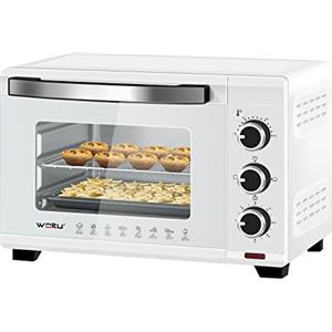 WOLTU Fornetto Elettrico da 21 Litri 1280W, Forno per Pizza, Temperatura tra 100-230℃, Timer 0-60 Minuti, Porta a Doppio Vetro Visibile, con Teglia, Griglia, Pinza e Vassoio, Bianco