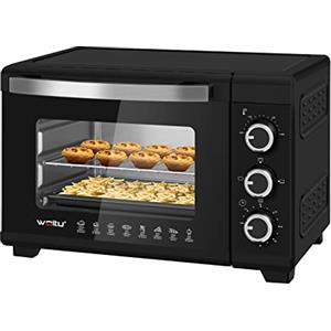 WOLTU Fornetto Elettrico da 21 Litri 1280W, Forno per Pizza, Temperatura tra 100-230℃, Timer 0-60 Minuti, Porta a Doppio Vetro Visibile, con Teglia, Griglia, Pinza e Vassoio, Nero