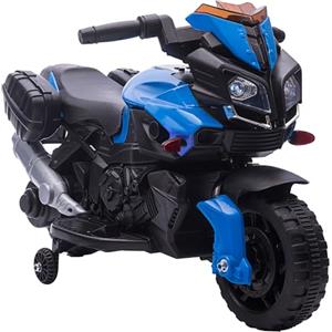 HOMCOM Moto Elettrica per Bambini 18-48 Mesi con Fari e Clacson, Velocità 3km/h, Moto per Bambini da 6V in PP e Metallo, 88.5x42.5x49 cm, Blu