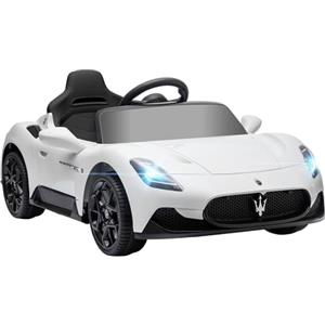 AIYAPLAY Macchina Elettrica per Bambini 3-6 Anni 12V Licenza Maserati MC20, 3-5km/h Auto Elettrica per Bambini con 2 Motori, Sospensioni, Telecomando, Musica, Clacson e Fari LED, Bianco