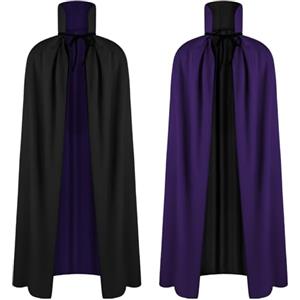 AOOWU Mantello Vampiro Bambini, Mantello Reversibile Mantello Nero Viola di Halloween, Vampiro Collo Alto Mantello Unisex per Carnevale, Cosplay Travestimento, 90cm