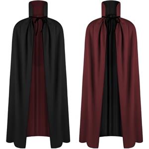 AOOWU Mantello Vampiro Bambini, Mantello Reversibile Mantello Rosso Nero di Halloween, Vampiro Collo Alto Mantello Unisex per Carnevale, Cosplay Travestimento, 90cm