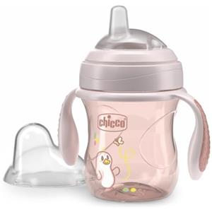 Chicco Transition Cup Bicchiere Antigoccia per Bambini 200ml, 1 Tazza Biberon 4+ Mesi per Imparare a Bere, con Beccuccio Ergonomico in Silicone, Doppia Valvola Anticolica, senza BPA - Rosa