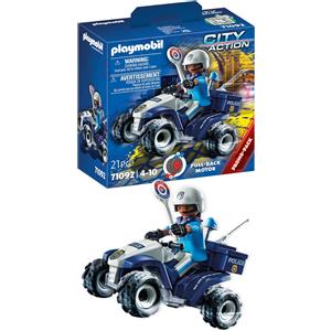 Playmobil 71092 City Action Quad Polizia con Motore a Retrocarica - Giocattolo per Bambini 4-10 Anni